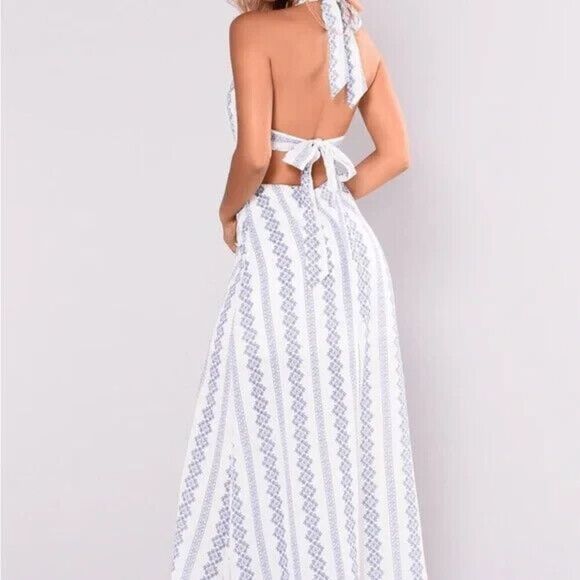 Hommage LA Dress Womens Medium Bohemian Blue Halter Maxi Ladies Cut Out Backless - Picture 2 of 15